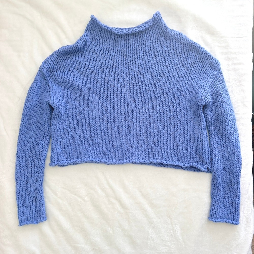 Free People My Only Sunshine Sweater Womens Small Blue Excellent Cropped Knit